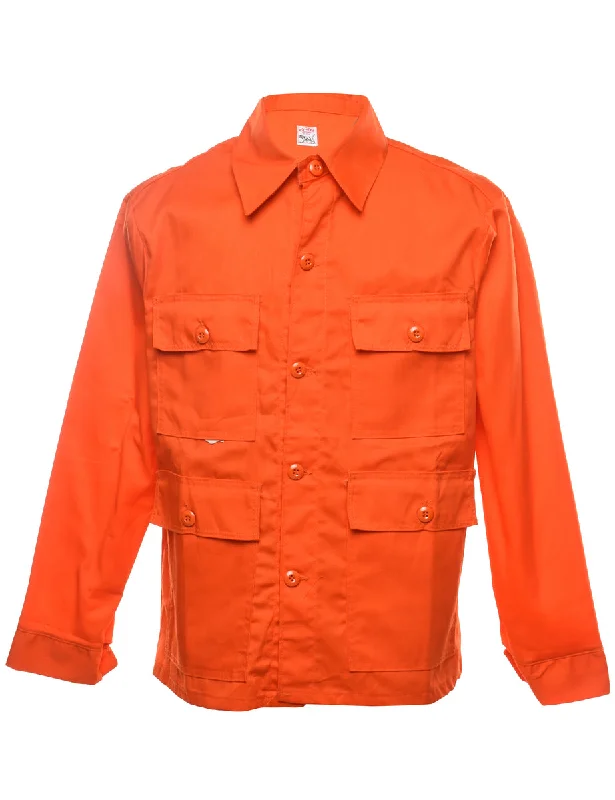 Orange Y2K Button-Front Utility Jacket - M Elegant Men's Cashmere