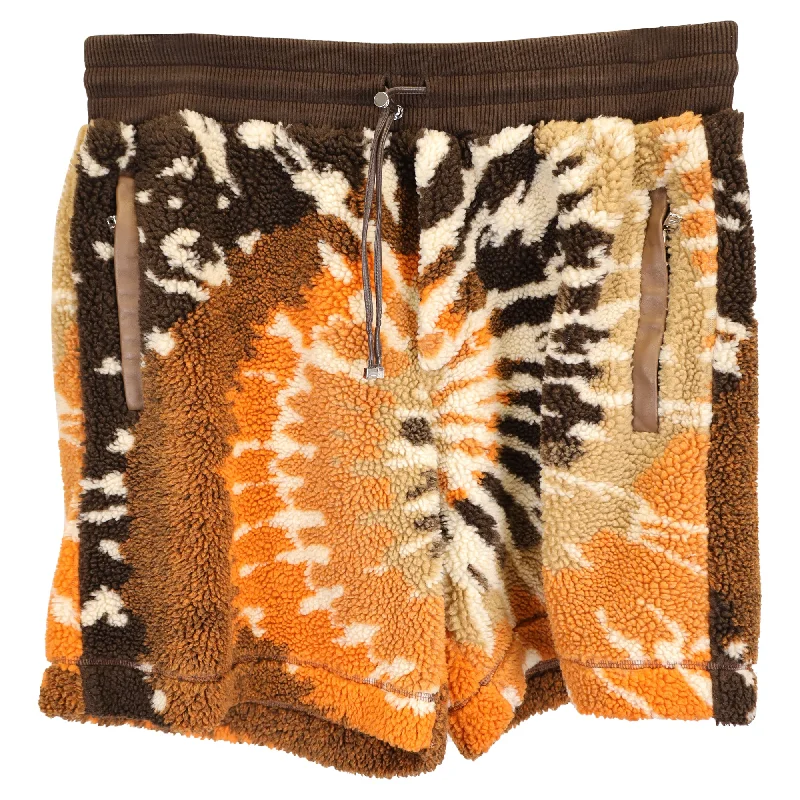 Amiri Wide-Leg Leather-trimmed Tie-Dyed Drawstring Shorts In Brown Fleece Practical Men's Quick