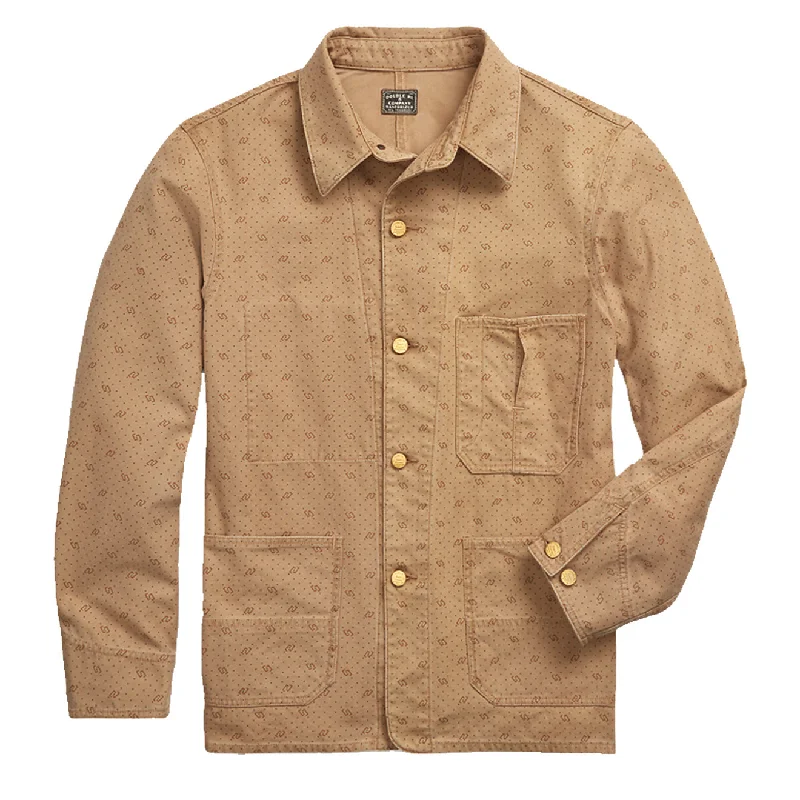 RRL by Ralph Lauren Print Reverse-Twill Utility Jacket Printed Washed Khaki Cozy Men's Winter