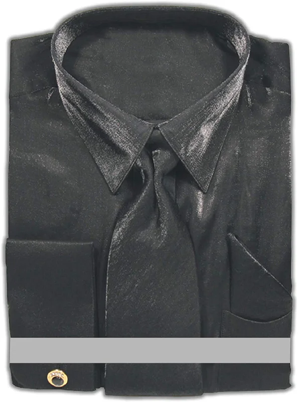 Black Metallic Velvet Dress Shirt Set French Cuff Edgy Men's Punk