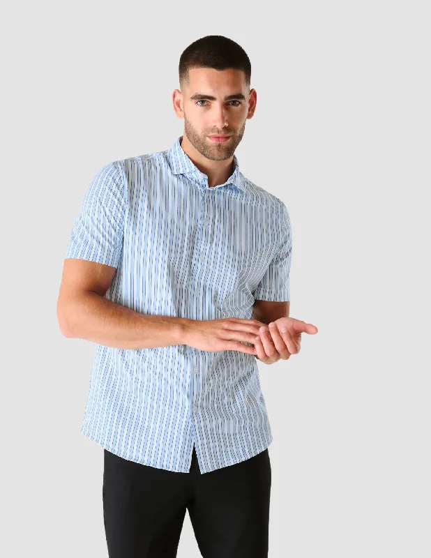 Classic Short-Sleeved Twill Shirt Light Blue Stripes Dynamic Men's Moto