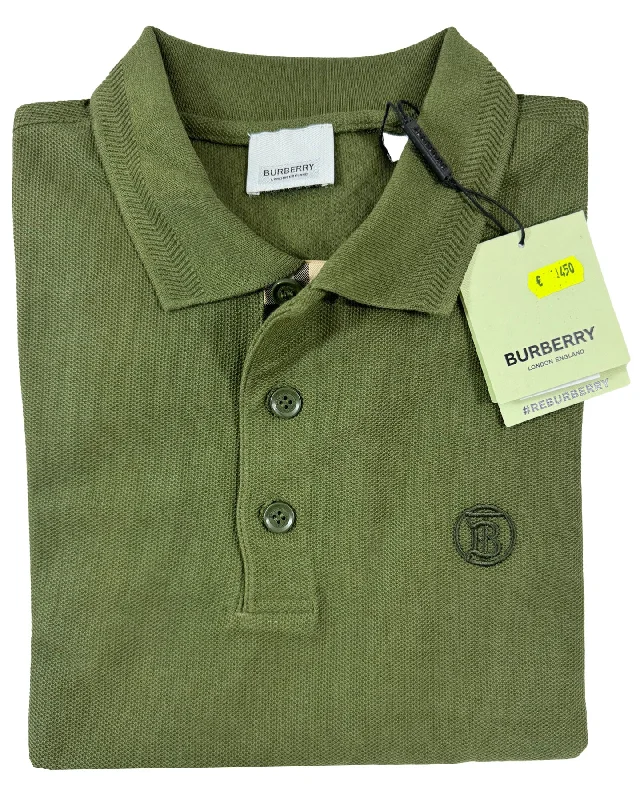 Burberry Men Polo Shirt Eddie Olive Cotton Regular Fit XL FINAL SALE Masculine Men's Thick