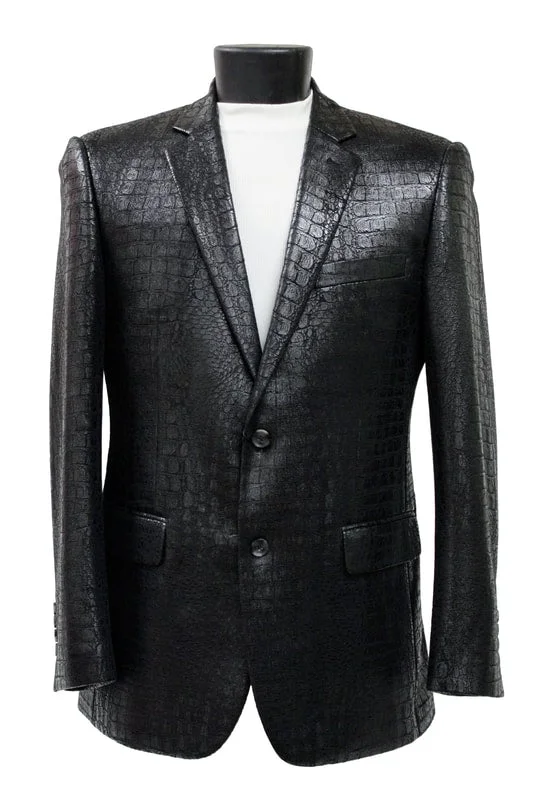 Bassiri J1041Blazer Croc Print Blazer Black Polished Men's Silk