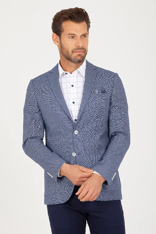 Slim Fit Notch Lapel Blue Casual Blazer Casual Men's Loose