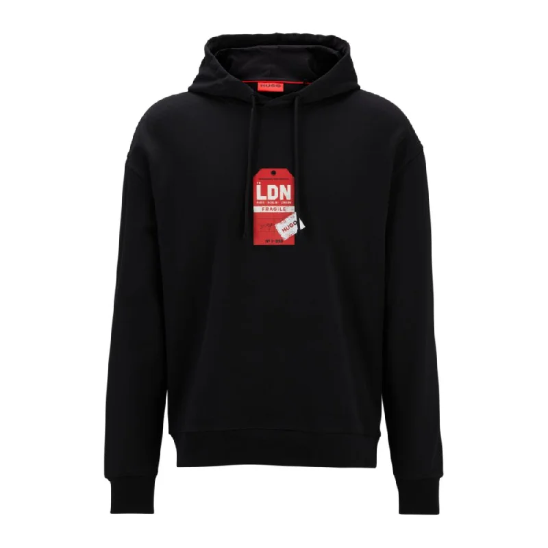 Cotton-terry hoodie with travel-tag artwork Business