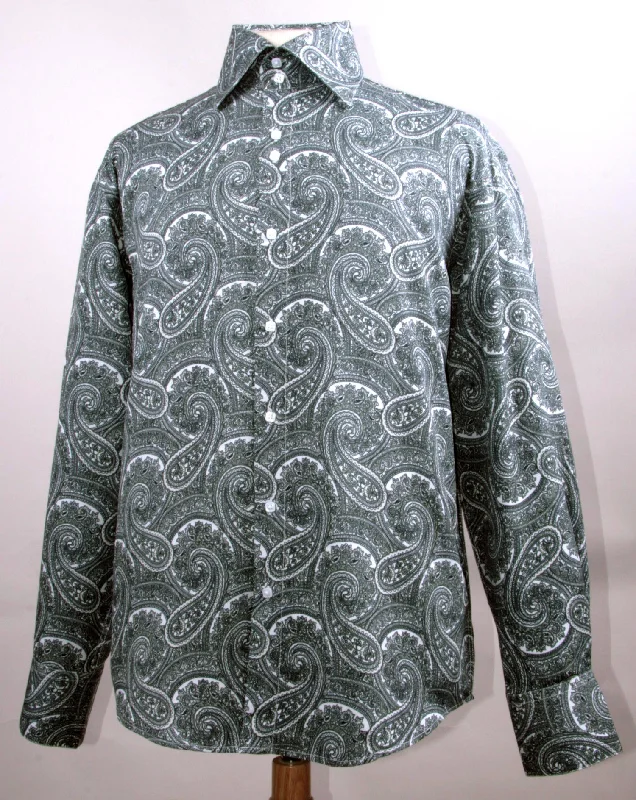 Dress Shirt Regular Fit Paisley Pattern In Black Stylish Men's Tropical 