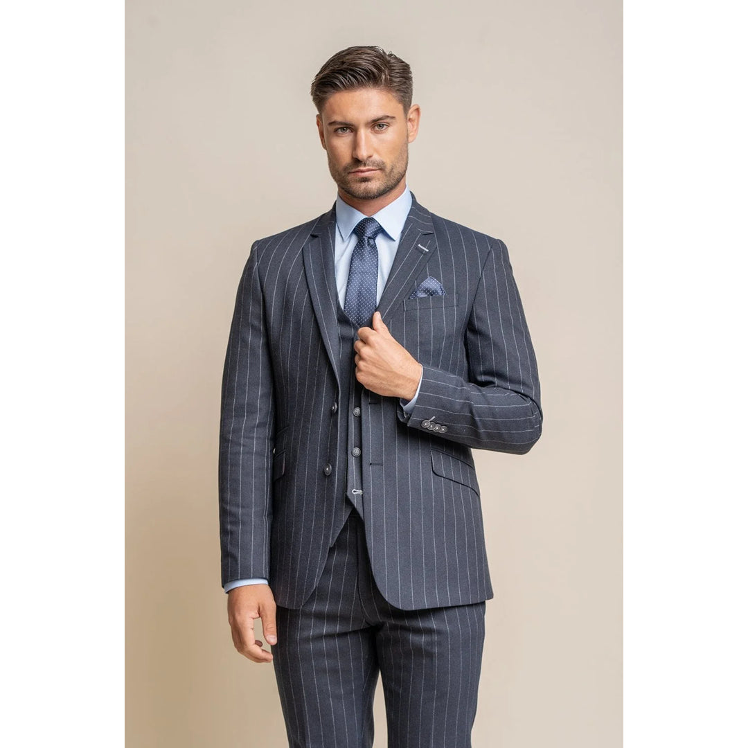 Invincible - Men's Navy Blue Pinstripe Blazer Practical Men's Multi