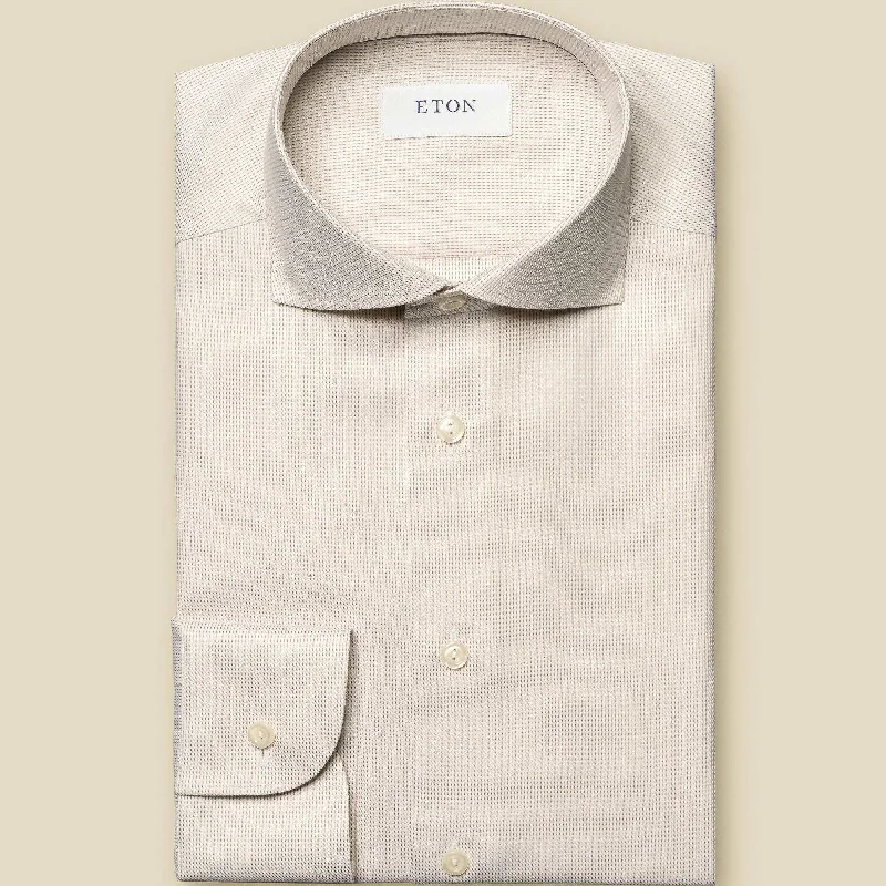 Beige Mélange Semi-Solid Fine Twill Contemporary Fit Shirt - ETON Earthy Men's Hemp