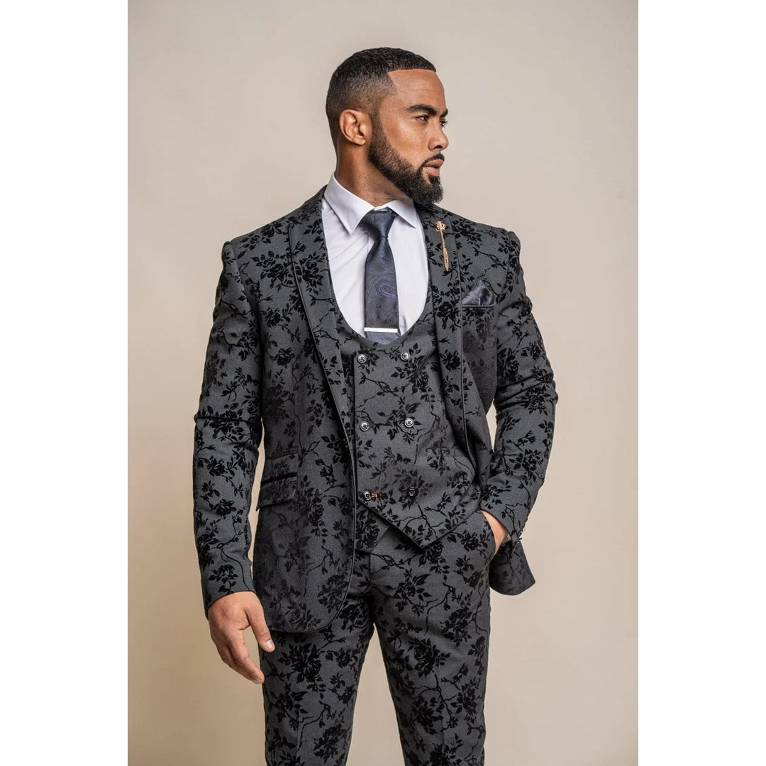 Georgi - Men's Black Floral Blazer Business