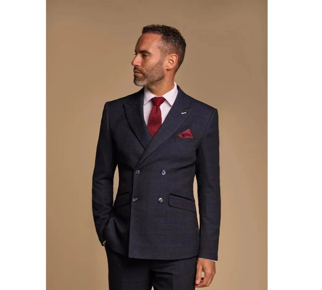 Caridi - Men's Navy Blue Double Breasted Blazer Relaxed Men's Australian 