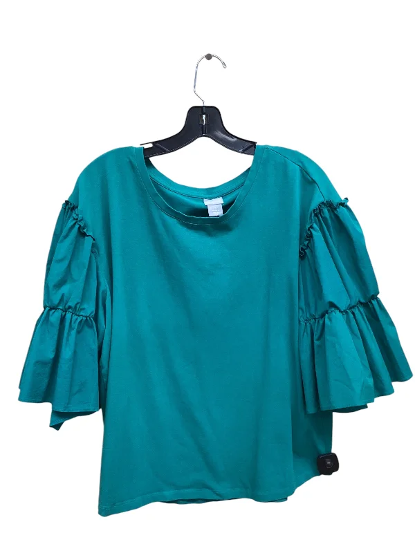 Top 3/4 Sleeve By Chicos In Green, Size: Xl Hip Men's Urban