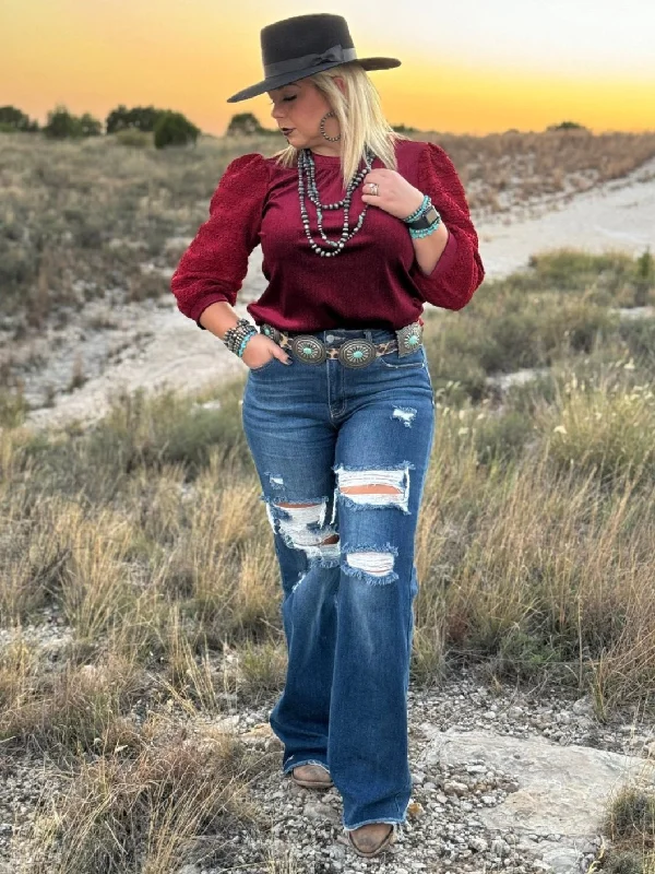 Emma Burgundy Velvet Blouse Laid