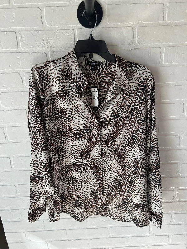 Top Long Sleeve By Express In Brown & Cream, Size: L Tailored