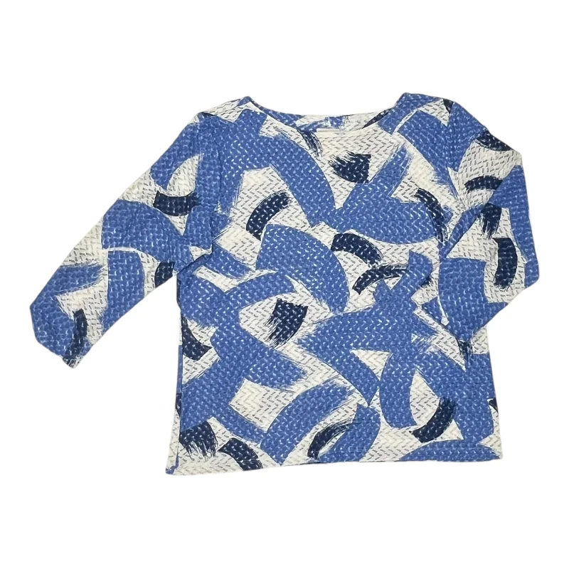 TOP 3/4 SLEEVE by RUBY RD In BLUE & WHITE, Size: L Modern Men's Geometric