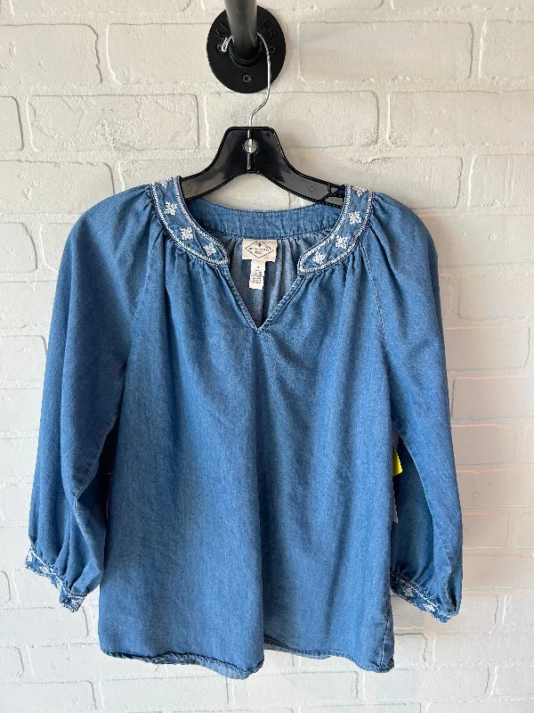 Top Long Sleeve By St Johns Bay In Blue Denim, Size: S Gym