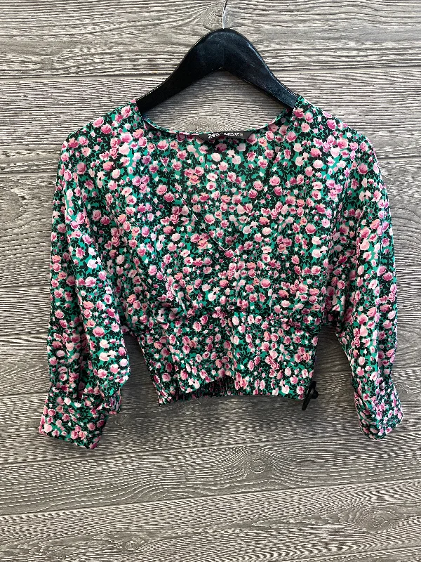 Top Long Sleeve By Zara In Floral Print, Size: Xs Tailored