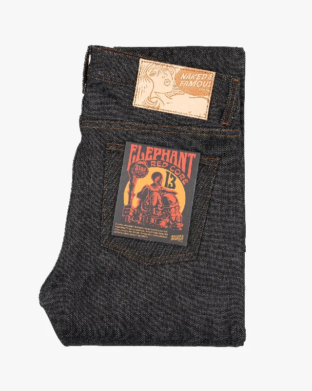 Naked & Famous Denim Weird Guy Regular Tapered Mens Jeans - Elephant 13 Red Core Trendy Men's Bucket