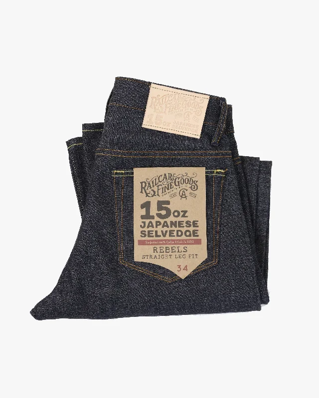 Railcar Fine Goods Rebels Straight Leg Mens Jeans - X100 15oz Japanese Dark Indigo Selvedge Sophisticated Men's 