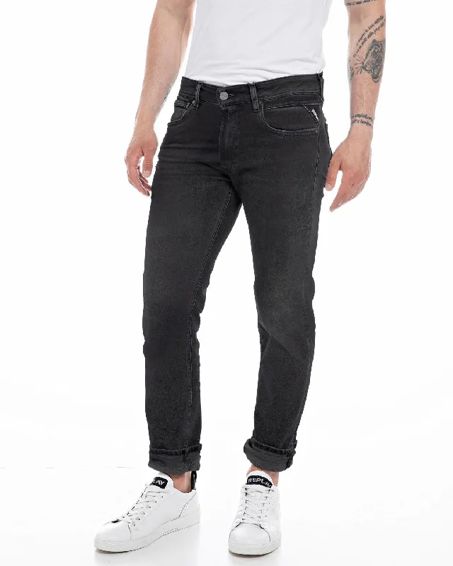 Replay Grover Straight Fit Hyperflex Clouds Mens Jeans - Black Earthy Men's Sustainable 